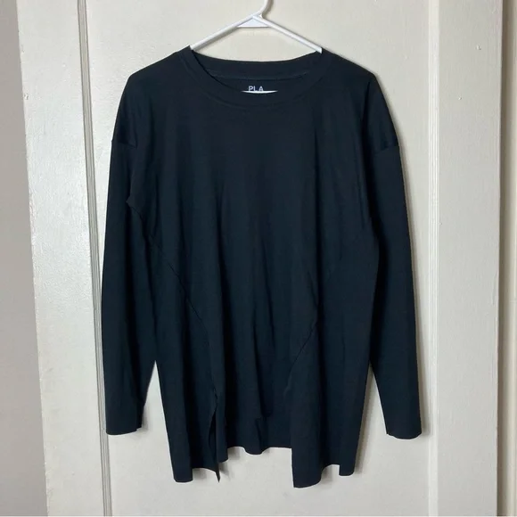 Planet by Lauren G black cut out front long sleeve top OS pima cotton - Picture 2 of 9
